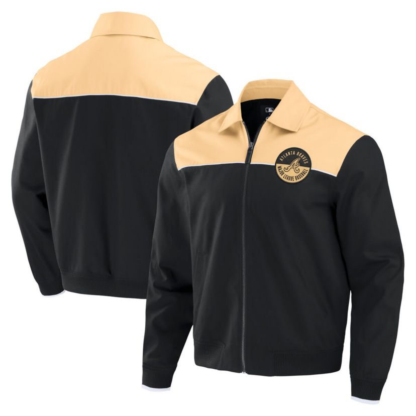 MLB Black/Tan Atlanta Braves Canvas Bomber Full-Zip Jacket