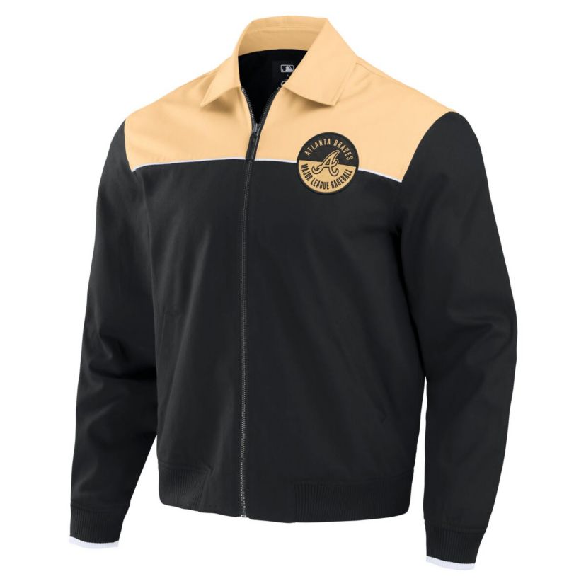 MLB Black/Tan Atlanta Braves Canvas Bomber Full-Zip Jacket