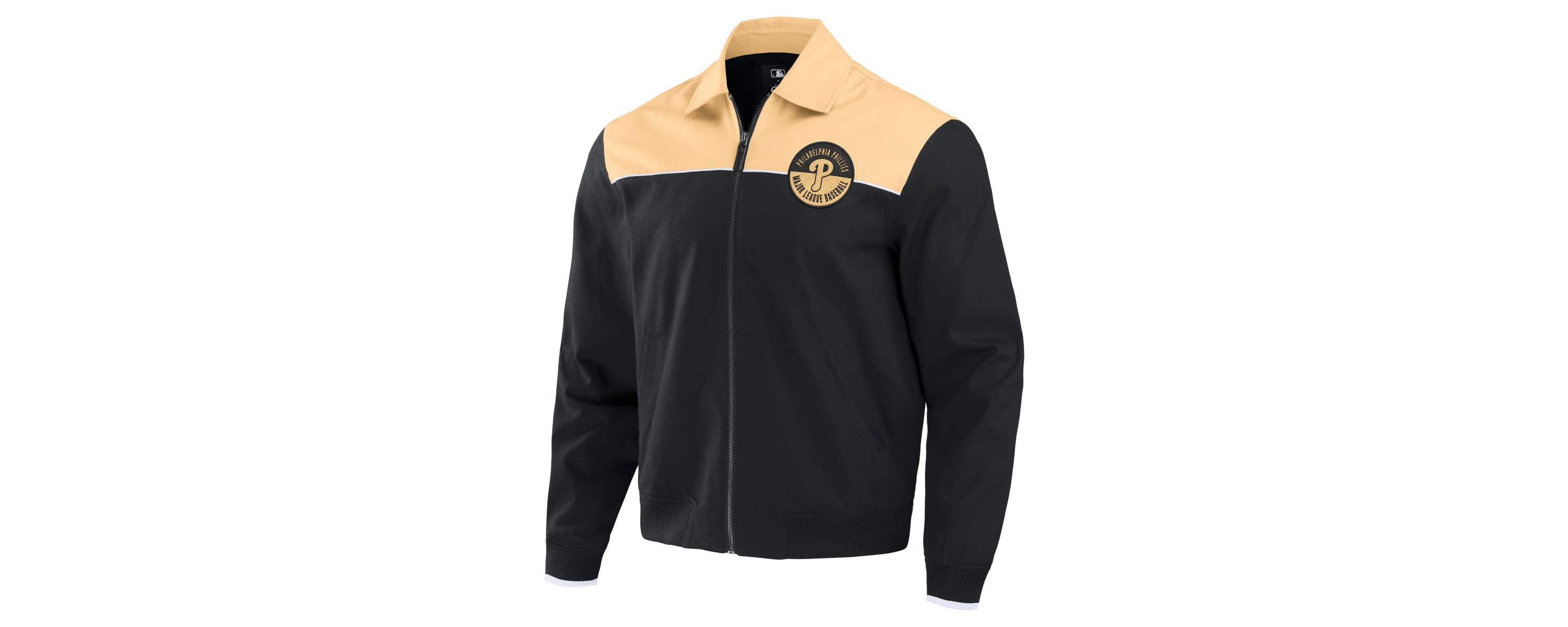 MLB Black/Tan Philadelphia Phillies Canvas Bomber Full-Zip Jacket