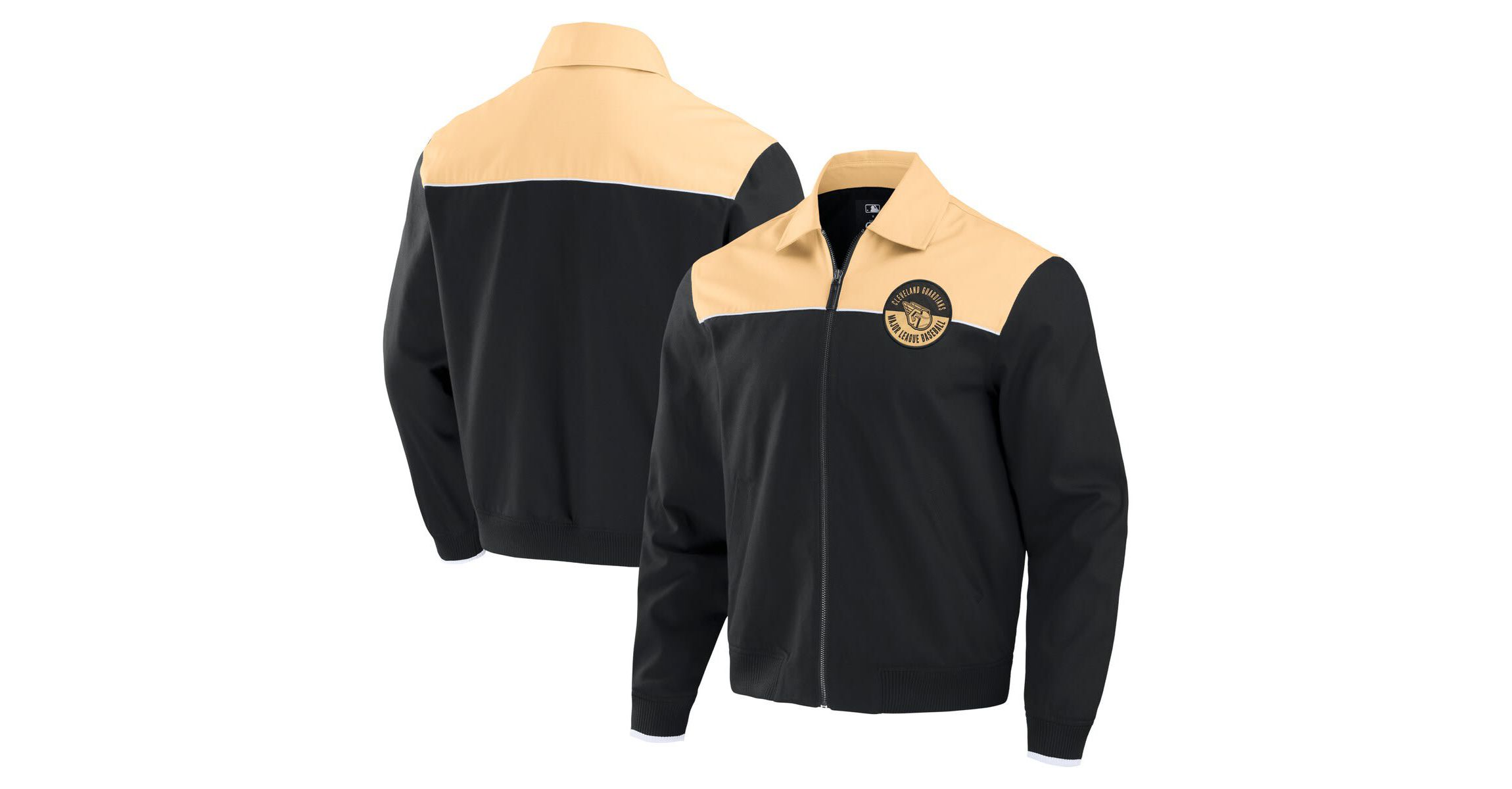 MLB Black/Tan Cleveland Guardians Canvas Bomber Full-Zip Jacket