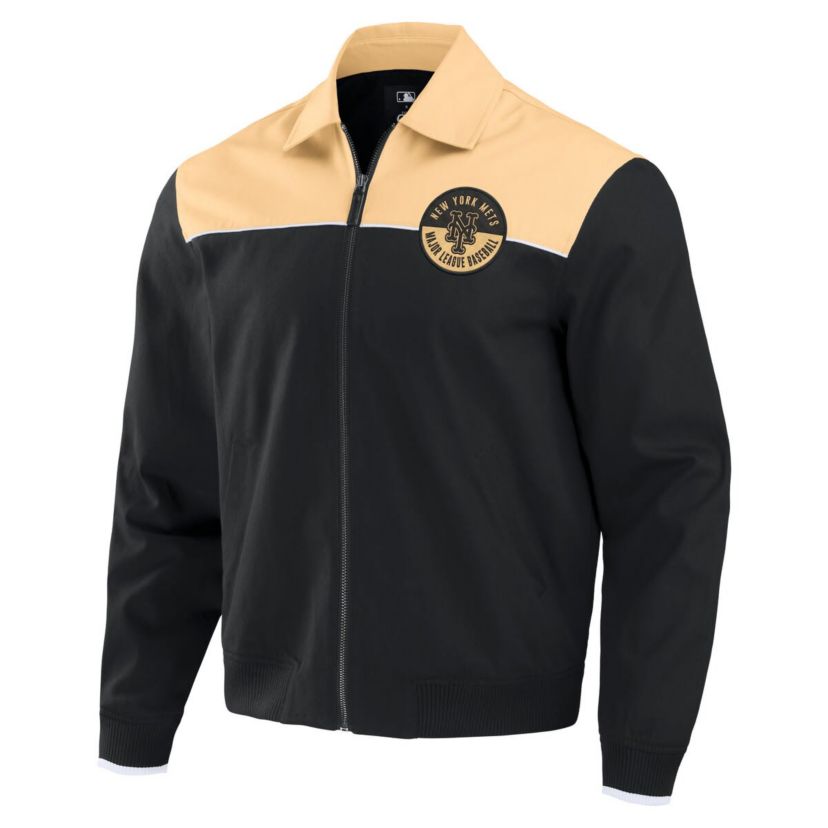 MLB Black/Tan New York Mets Canvas Bomber Full-Zip Jacket