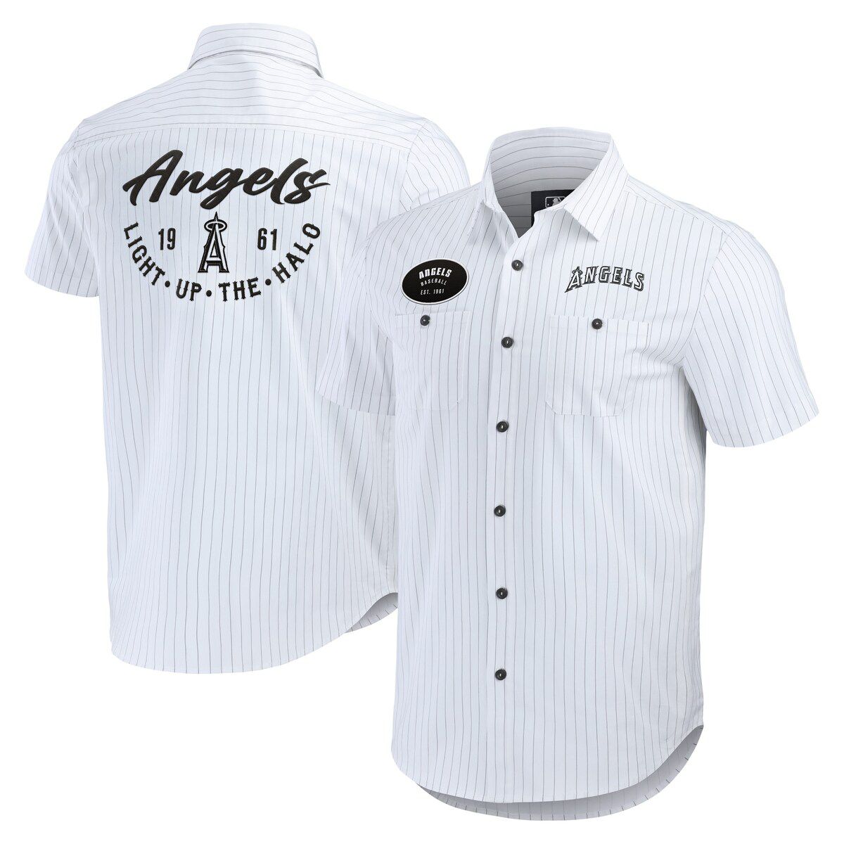 MLB Los Angeles Angels Pin Stripe Short Sleeve Button-Up Shirt