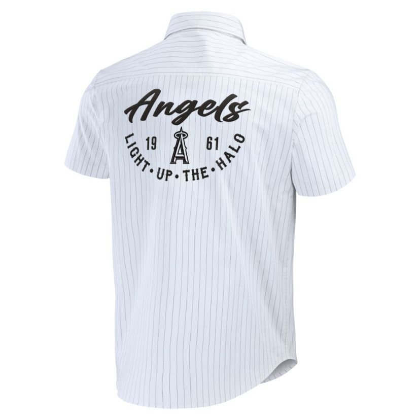 MLB Los Angeles Angels Pin Stripe Short Sleeve Button-Up Shirt
