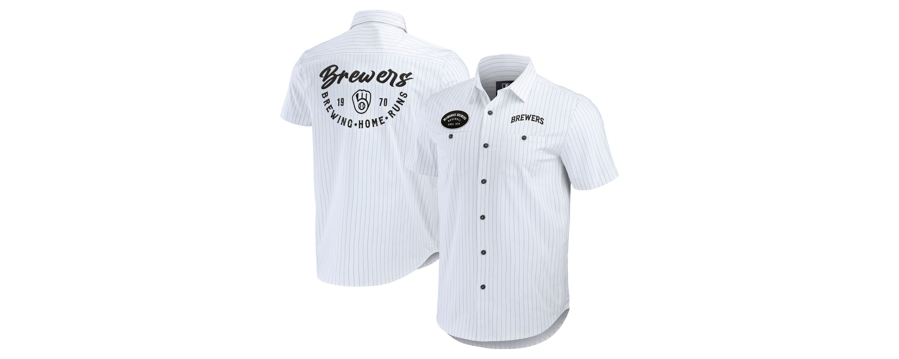 MLB Milwaukee Brewers Pin Stripe Short Sleeve Button-Up Shirt