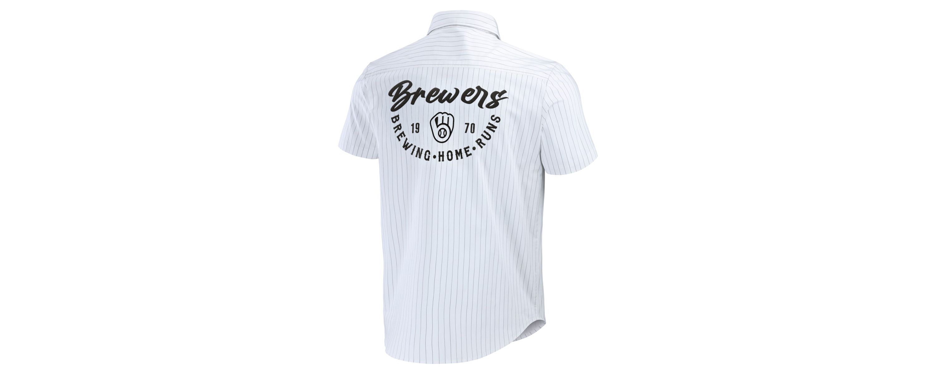 MLB Milwaukee Brewers Pin Stripe Short Sleeve Button-Up Shirt