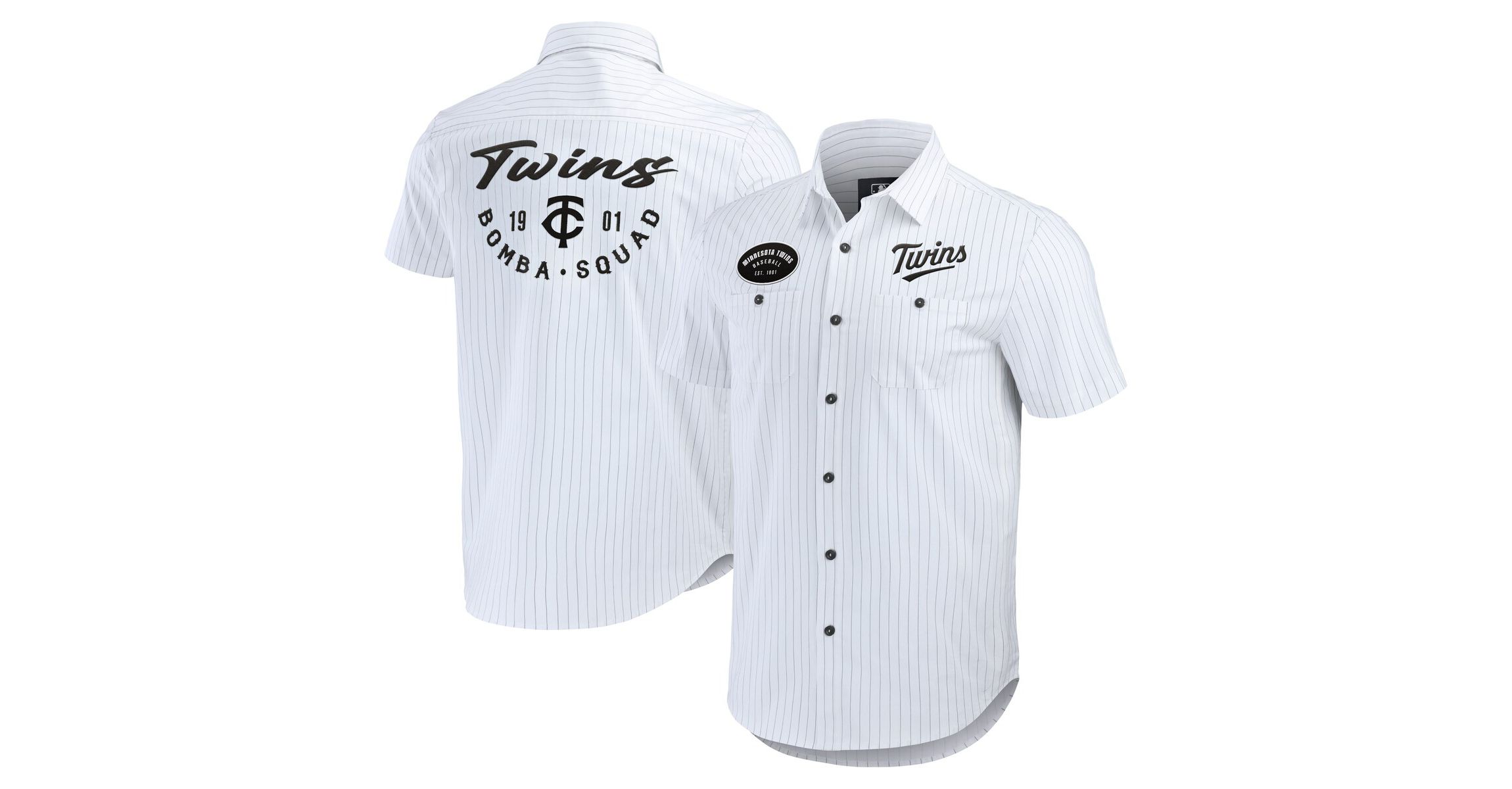 MLB Minnesota Twins Pin Stripe Short Sleeve Button-Up Shirt