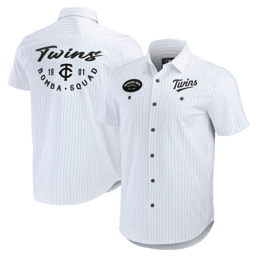 MLB Minnesota Twins Pin Stripe Short Sleeve Button-Up Shirt