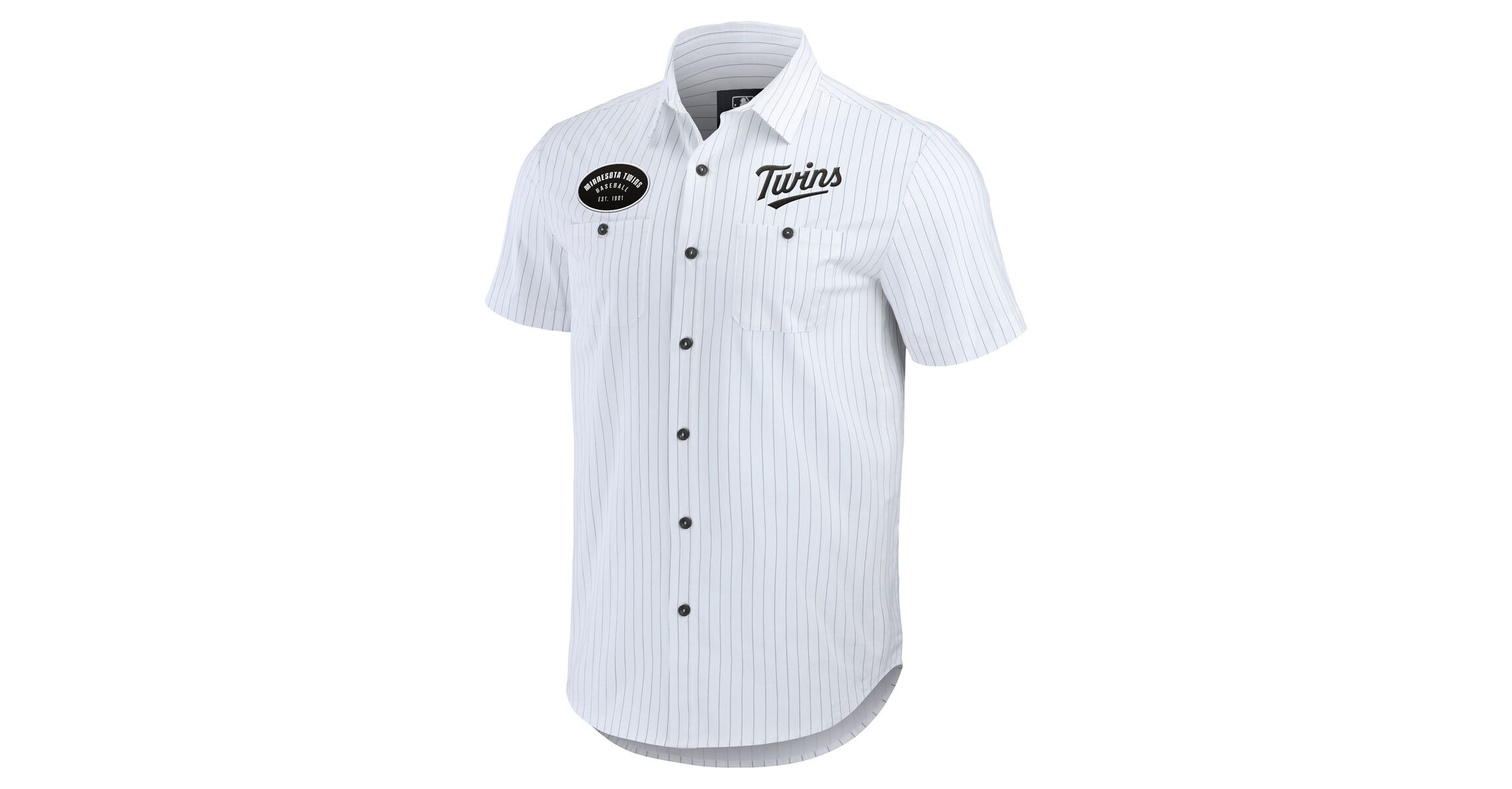 MLB Minnesota Twins Pin Stripe Short Sleeve Button-Up Shirt