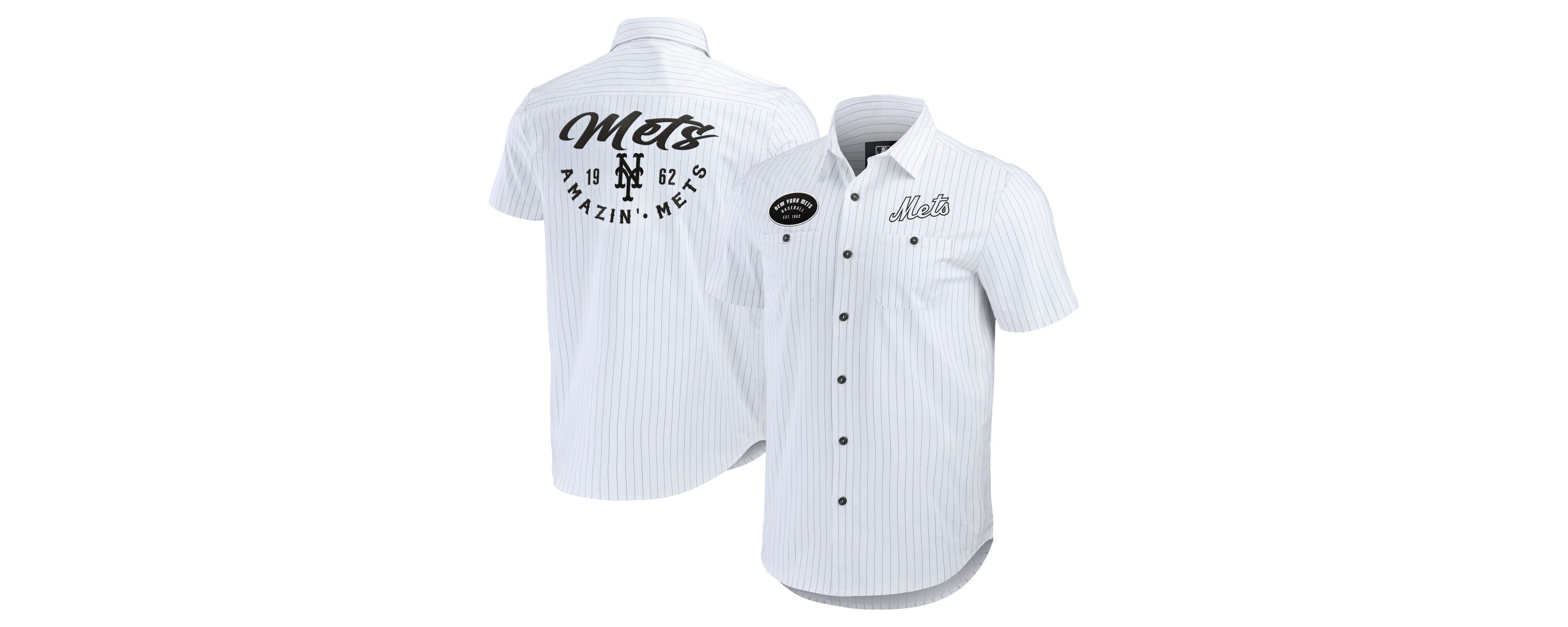 MLB New York Mets Pin Stripe Short Sleeve Button-Up Shirt