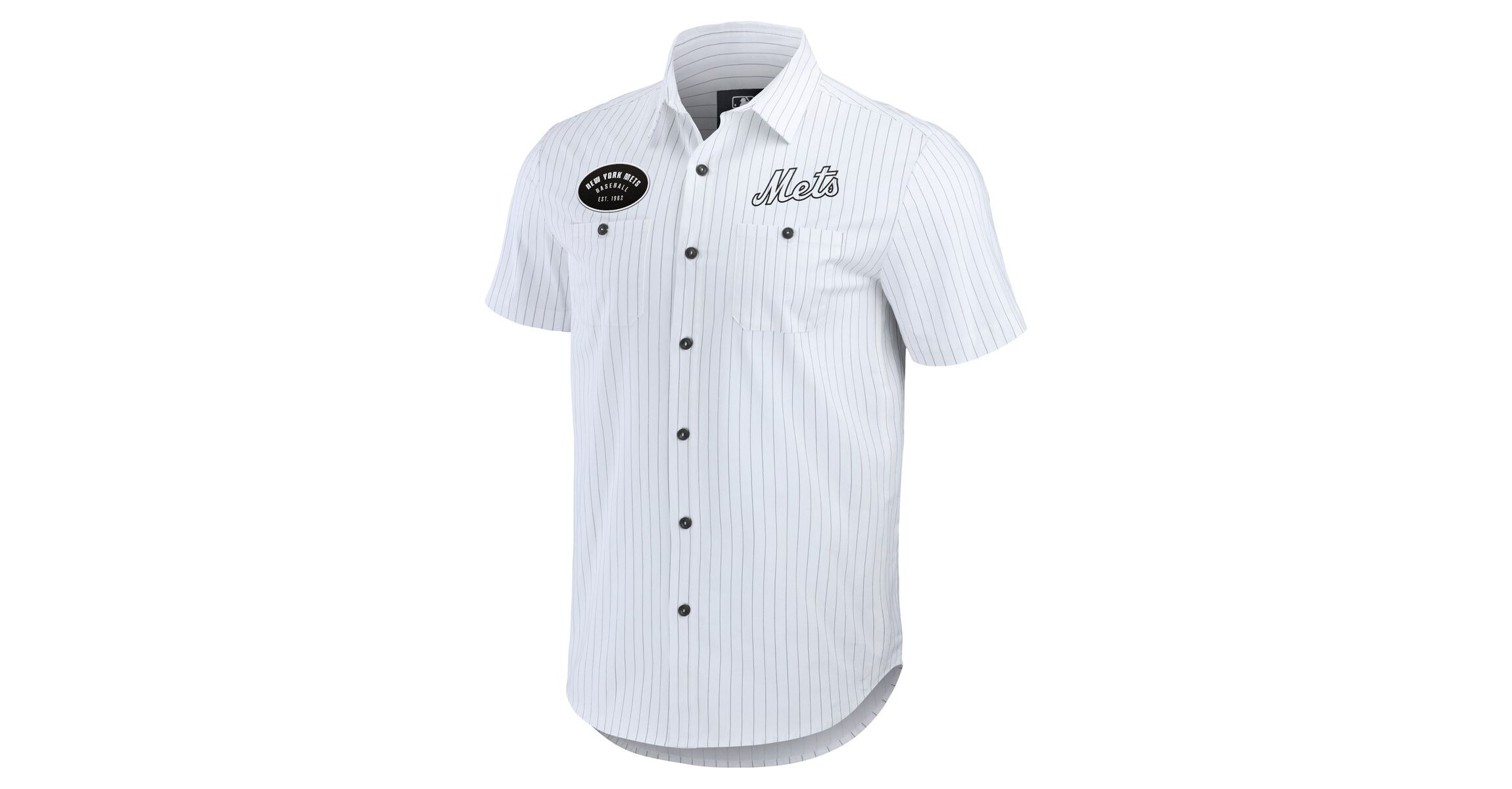 MLB New York Mets Pin Stripe Short Sleeve Button-Up Shirt