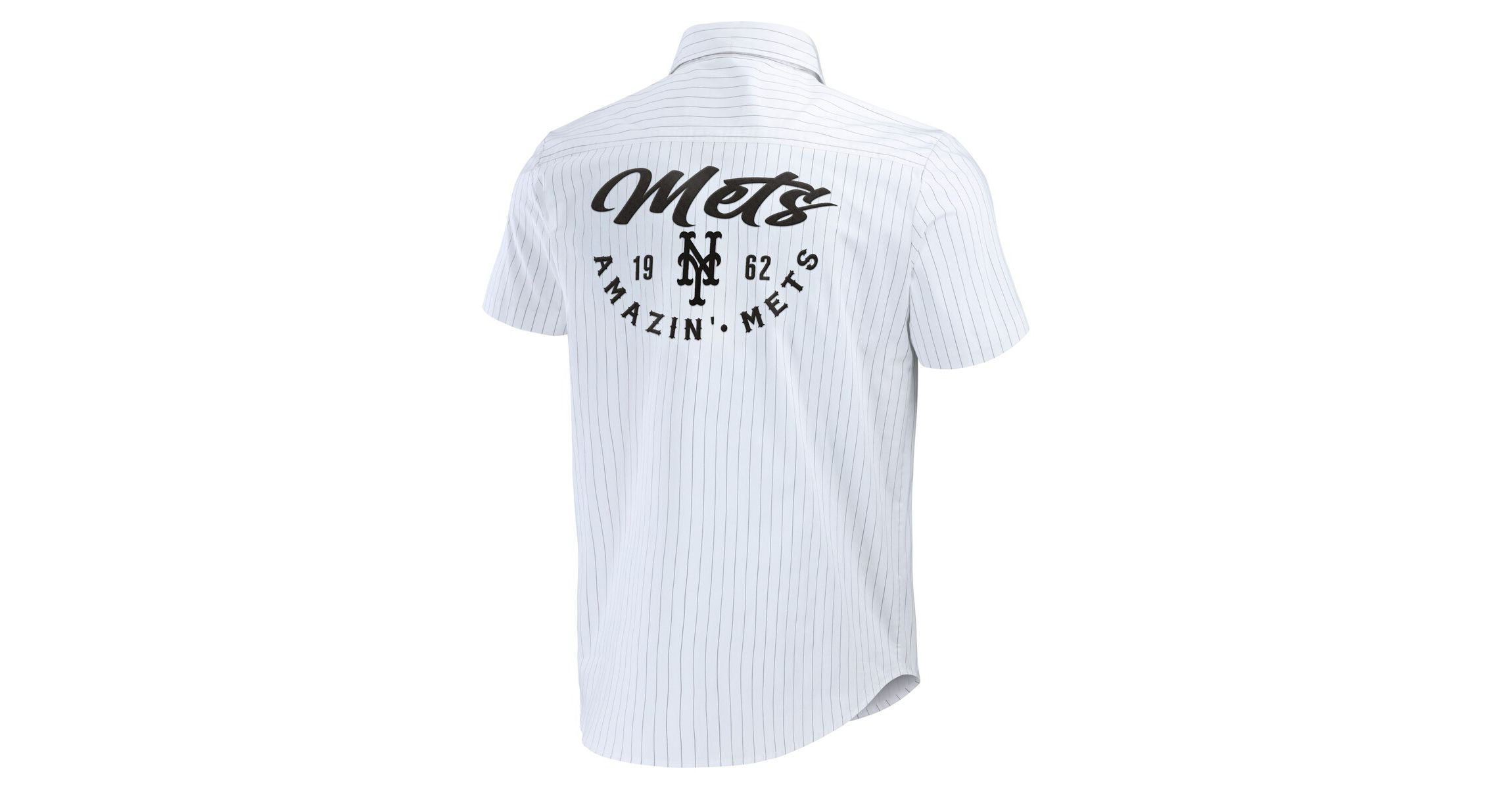 MLB New York Mets Pin Stripe Short Sleeve Button-Up Shirt