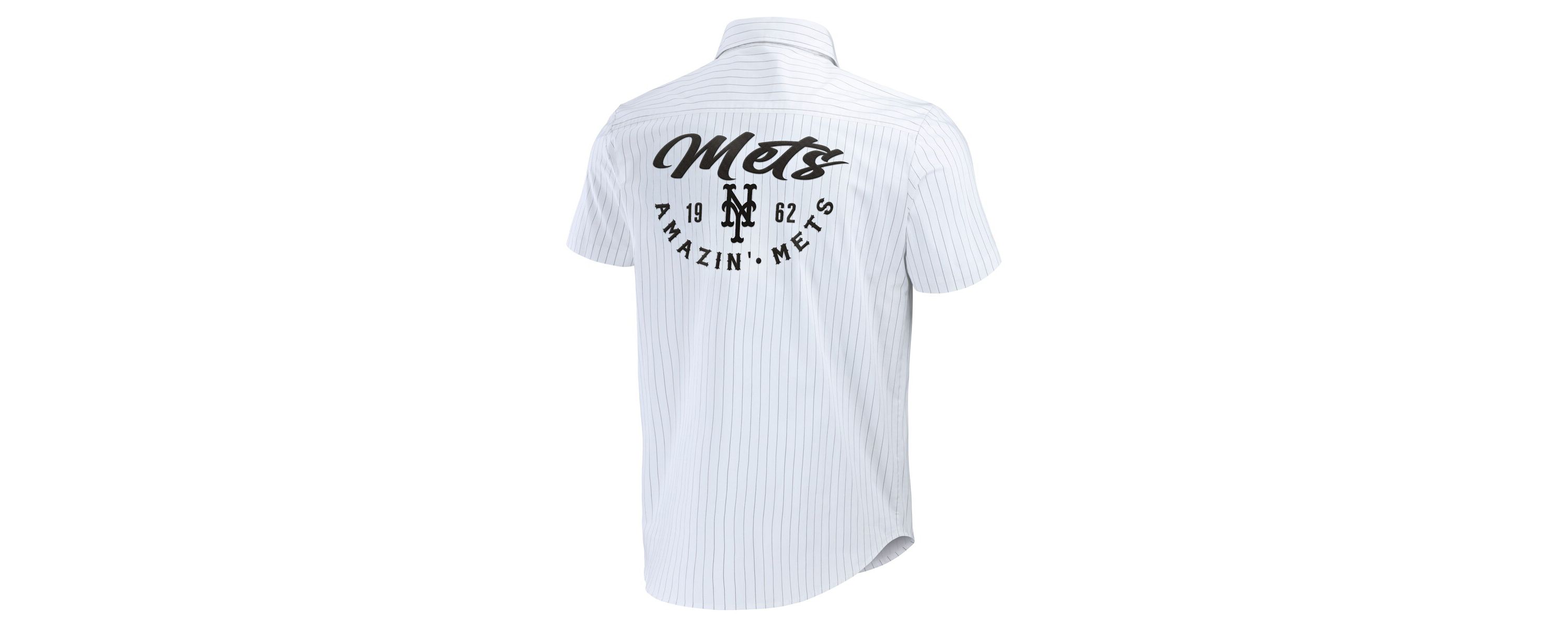 MLB New York Mets Pin Stripe Short Sleeve Button-Up Shirt