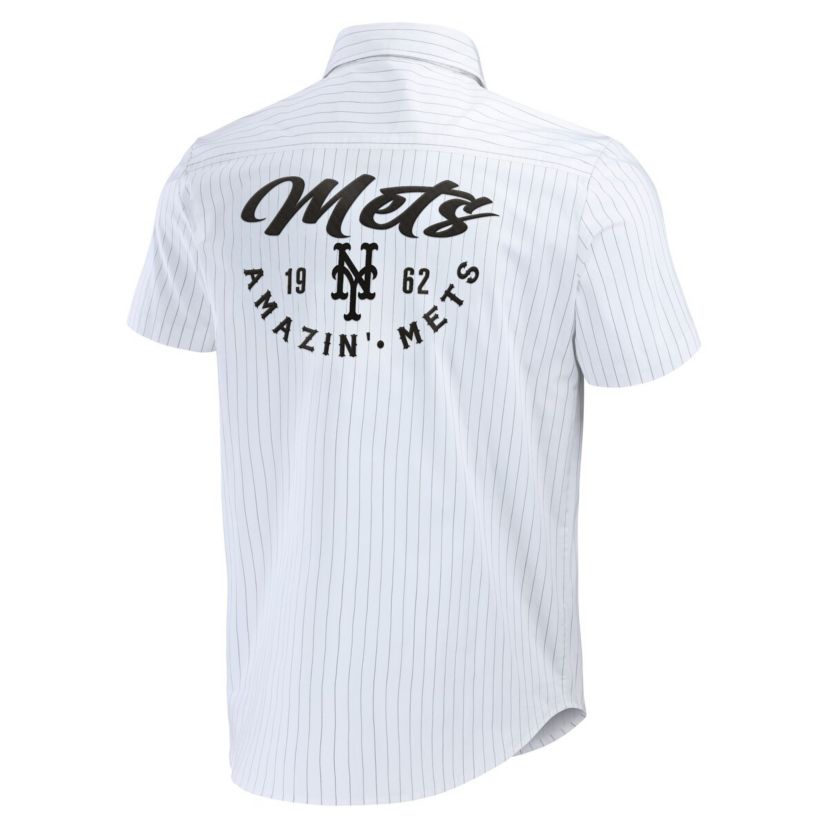 MLB New York Mets Pin Stripe Short Sleeve Button-Up Shirt