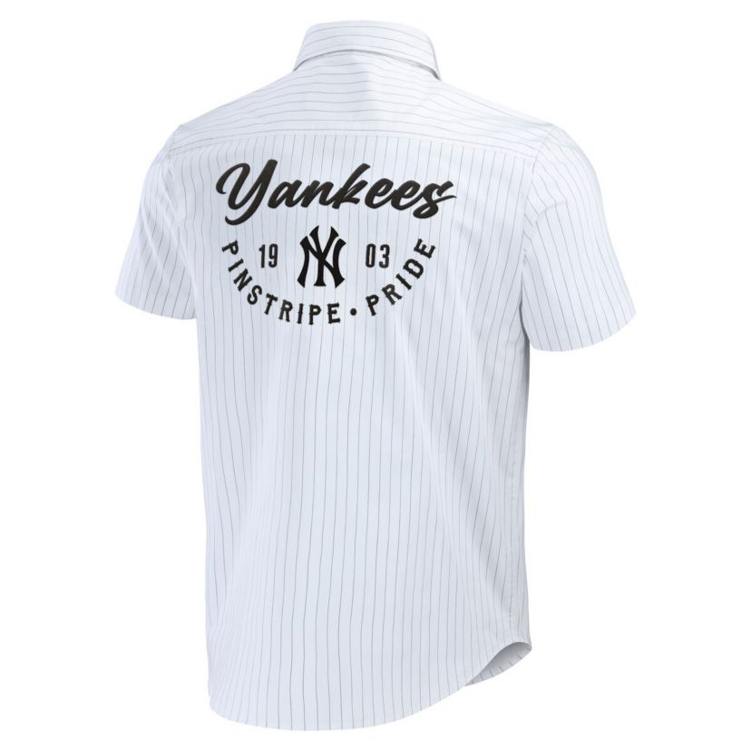 MLB New York Yankees Pin Stripe Short Sleeve Button-Up Shirt