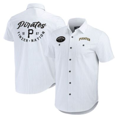 Darius Rucker Collection by Fanatics Men's MLB Pittsburgh Pirates Pin Stripe Short Sleeve Button-Up Shirt, White, Small