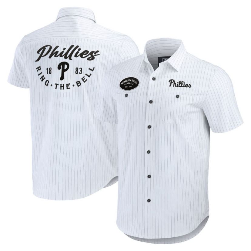 MLB Philadelphia Phillies Pin Stripe Short Sleeve Button-Up Shirt