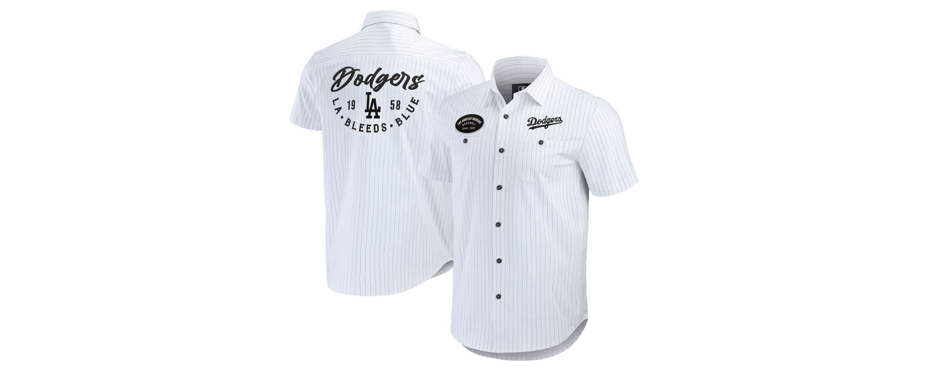 MLB Los Angeles Dodgers Pin Stripe Short Sleeve Button-Up Shirt