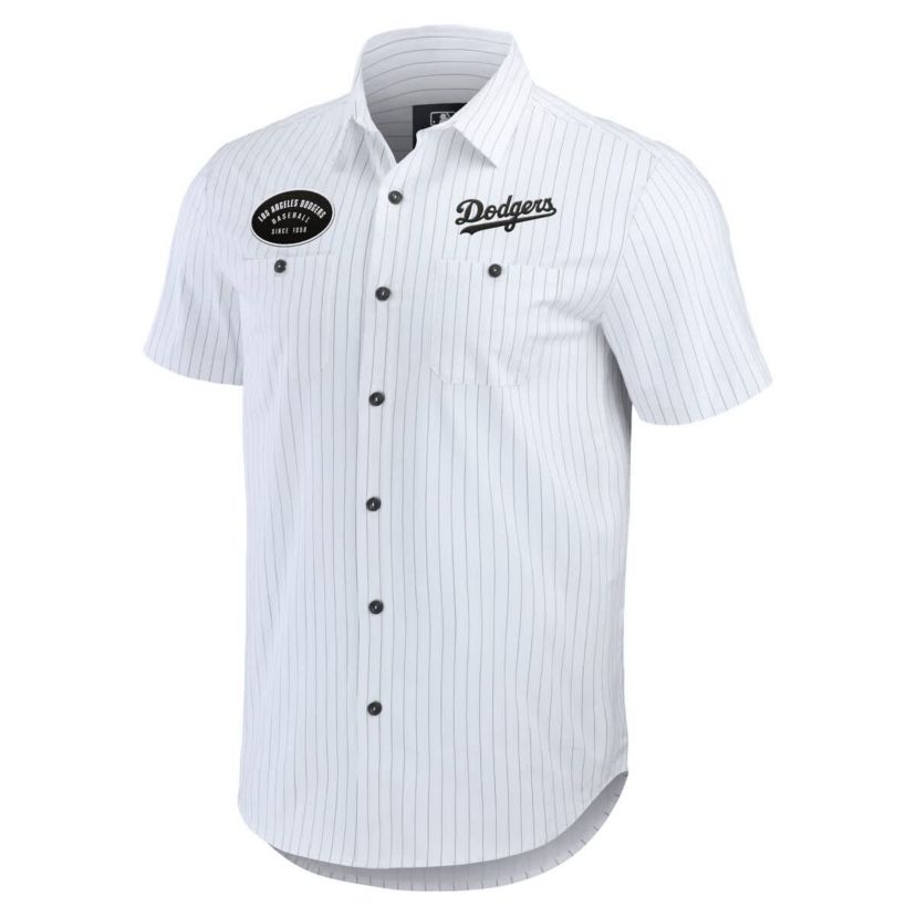 MLB Los Angeles Dodgers Pin Stripe Short Sleeve Button-Up Shirt