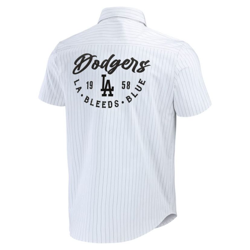 MLB Los Angeles Dodgers Pin Stripe Short Sleeve Button-Up Shirt