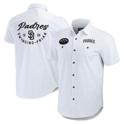 Darius Rucker Collection by Fanatics Men's MLB San Diego Padres Pin Stripe Short Sleeve Button-Up Shirt, White, Small