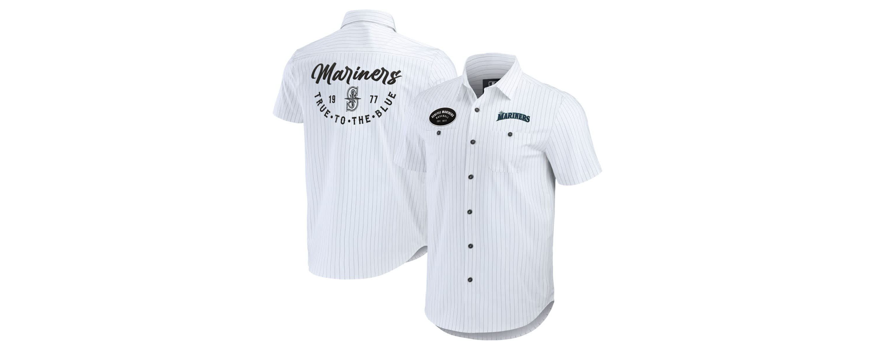 MLB Seattle Mariners Pin Stripe Short Sleeve Button-Up Shirt