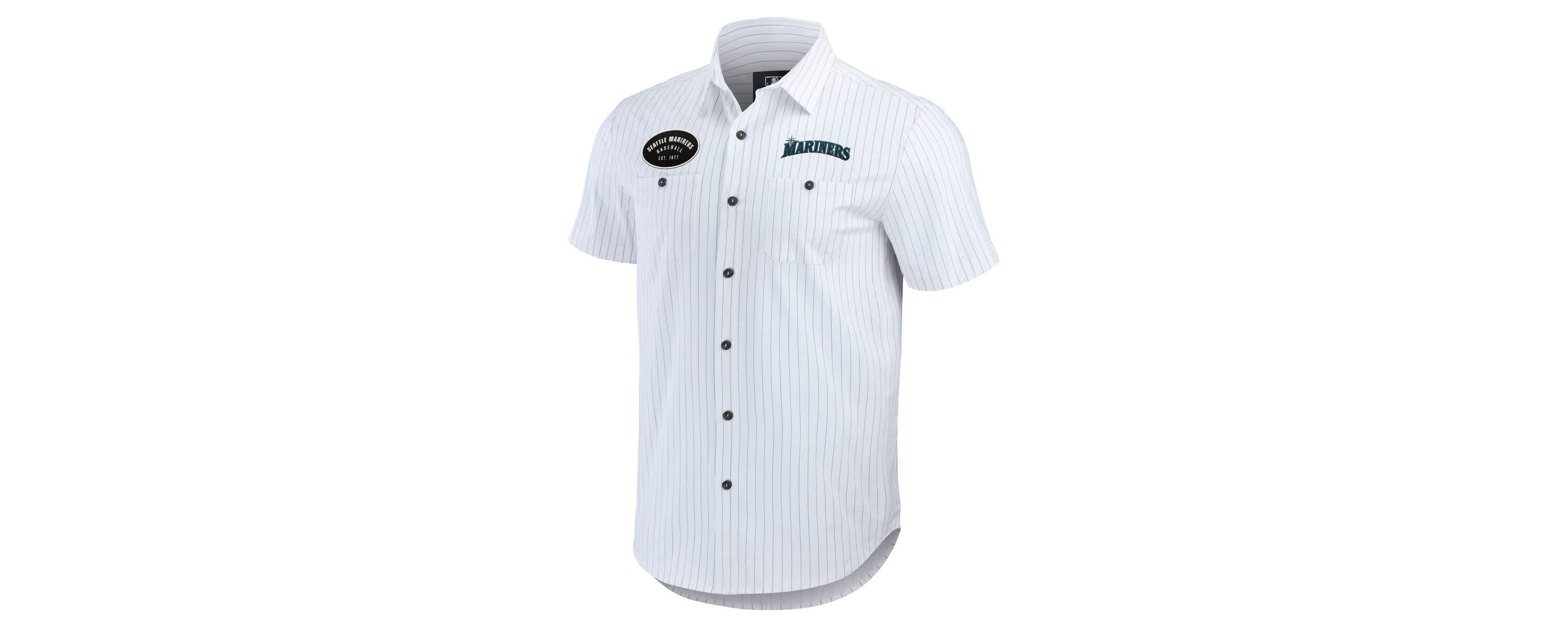 MLB Seattle Mariners Pin Stripe Short Sleeve Button-Up Shirt