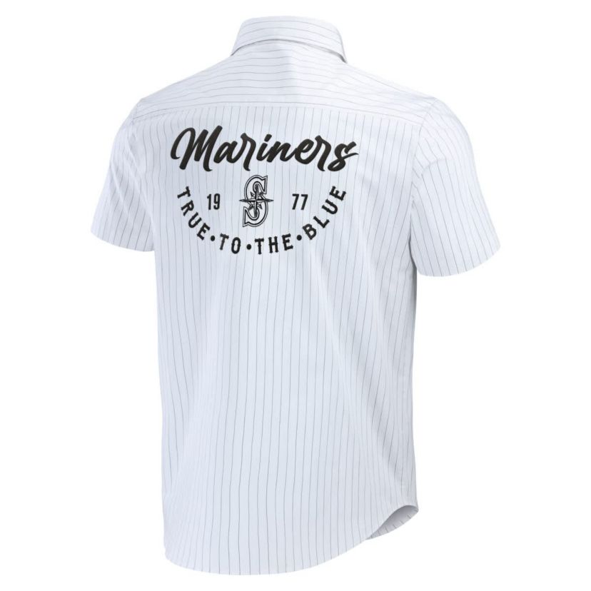 MLB Seattle Mariners Pin Stripe Short Sleeve Button-Up Shirt