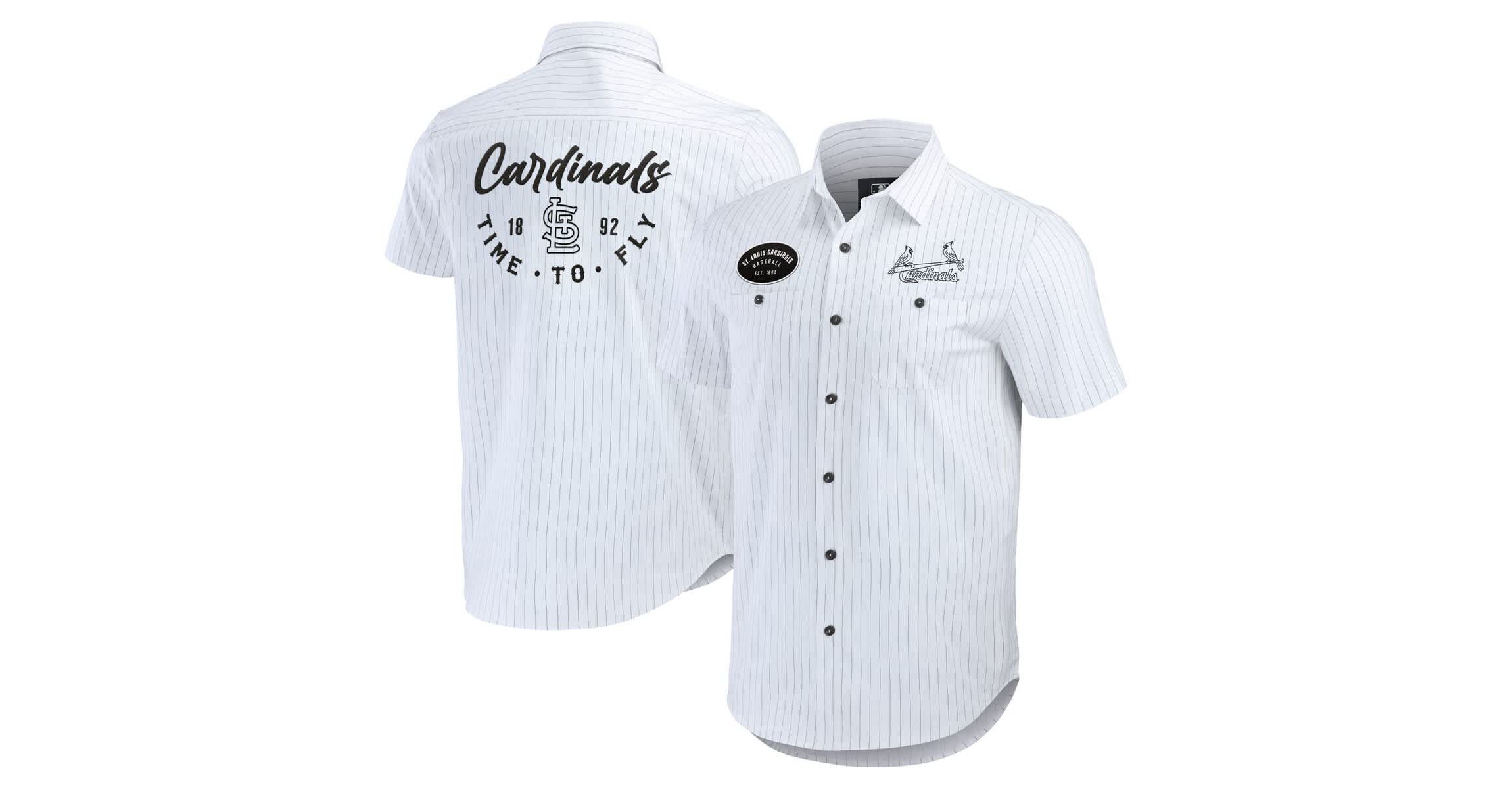 MLB St. Louis Cardinals Pin Stripe Short Sleeve Button-Up Shirt