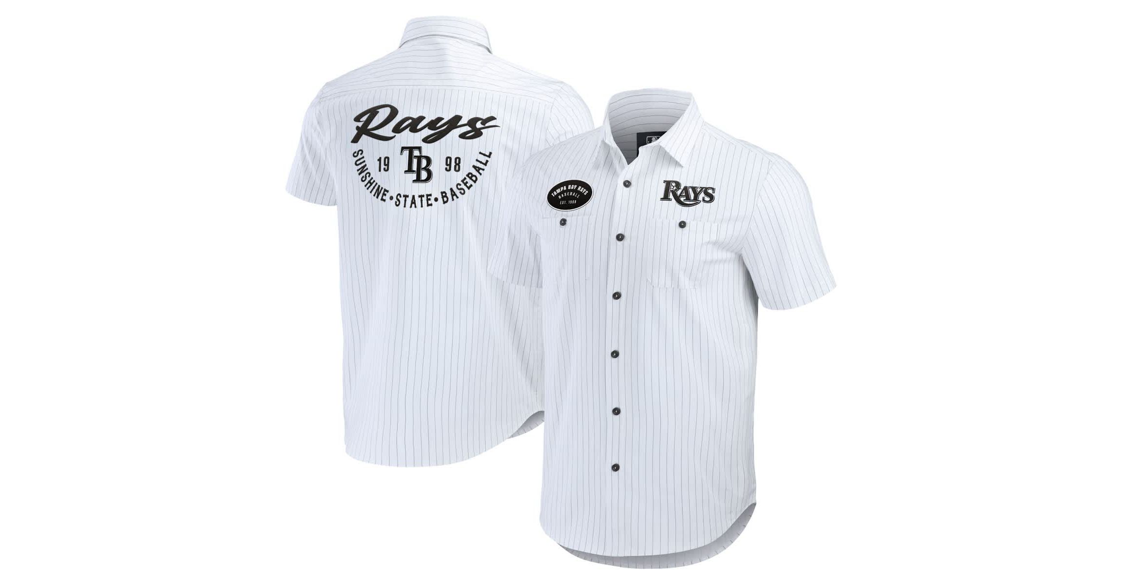 MLB Tampa Bay Rays Pin Stripe Short Sleeve Button-Up Shirt