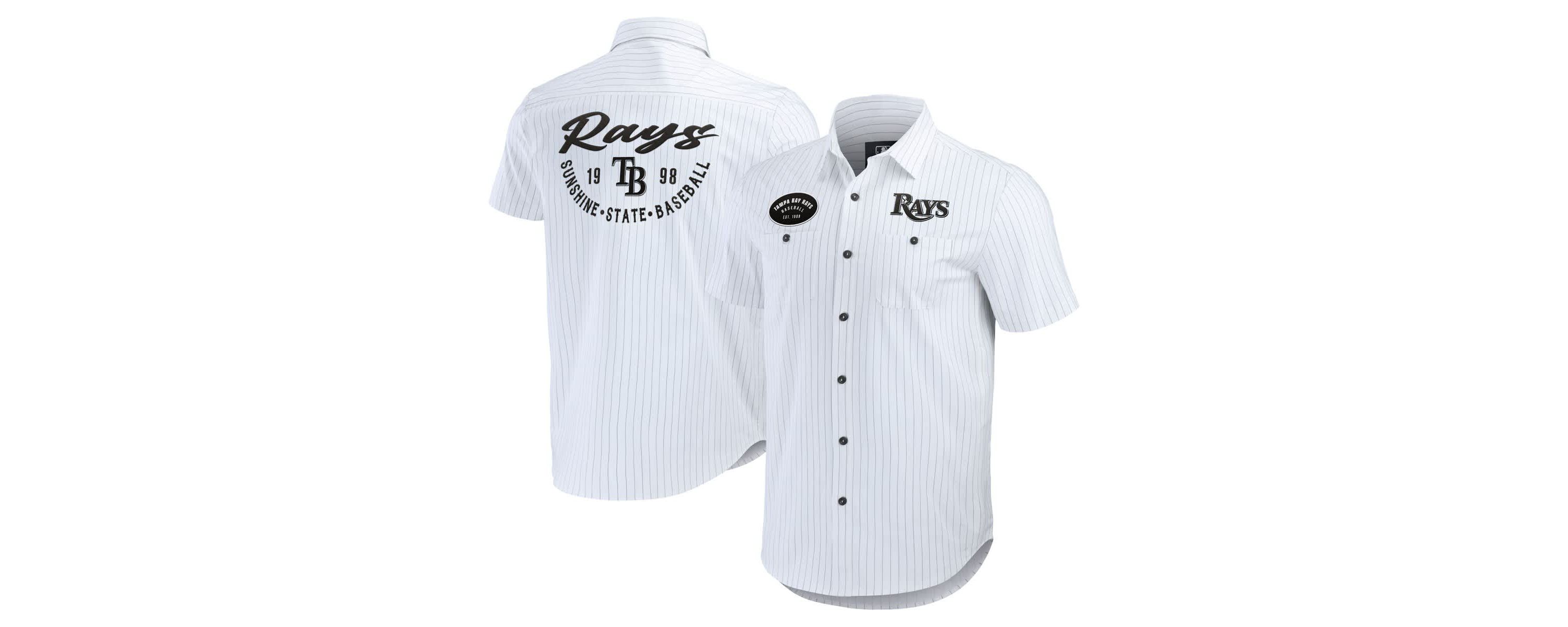 MLB Tampa Bay Rays Pin Stripe Short Sleeve Button-Up Shirt