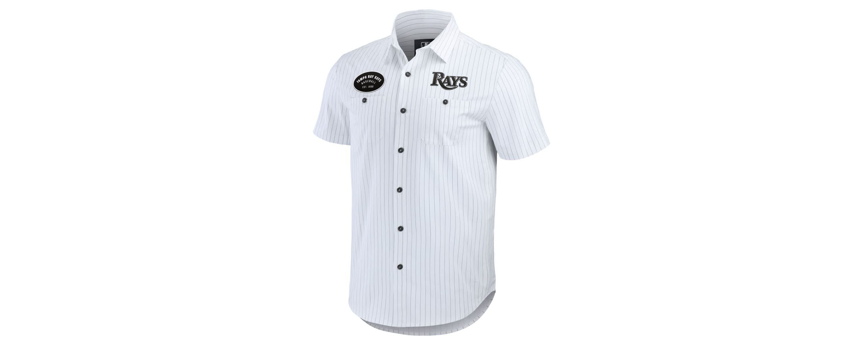 MLB Tampa Bay Rays Pin Stripe Short Sleeve Button-Up Shirt