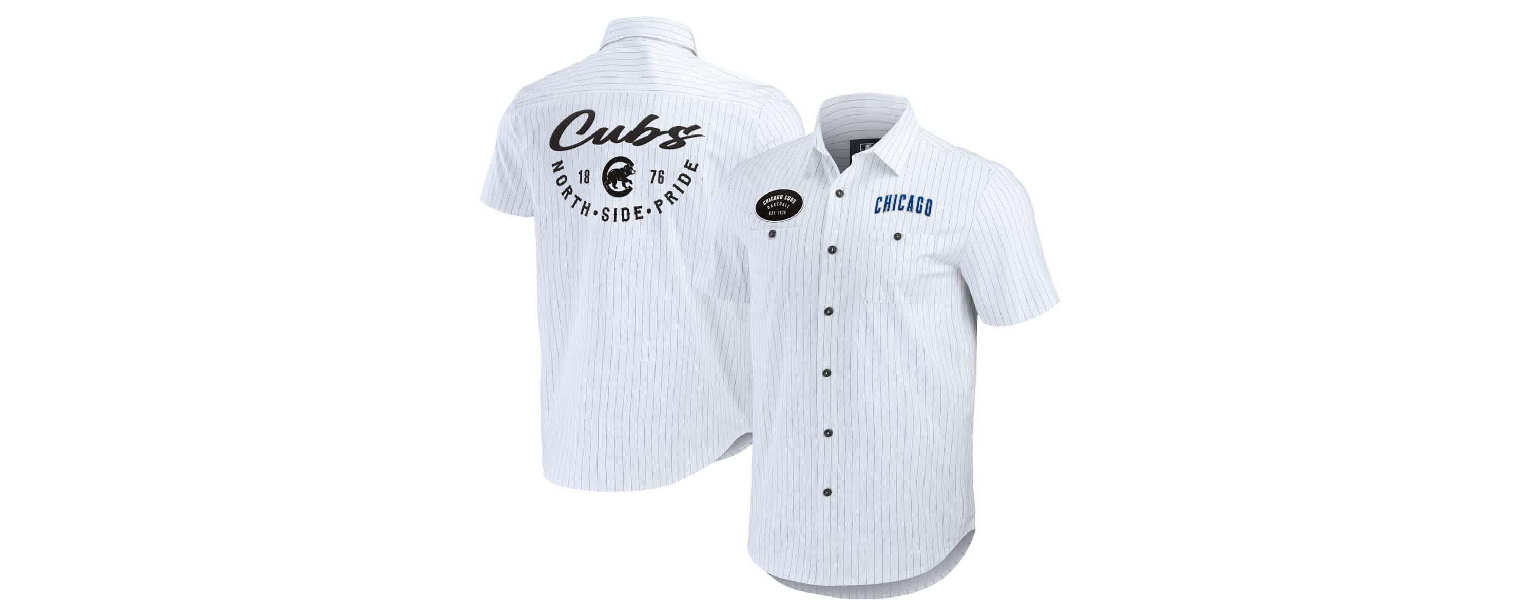 MLB Chicago Cubs Pin Stripe Short Sleeve Button-Up Shirt