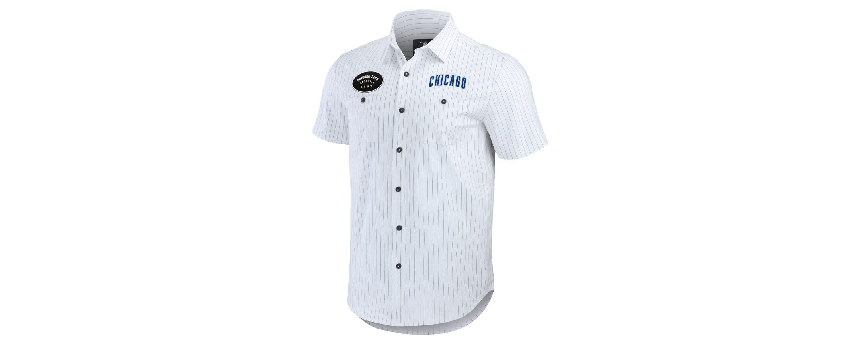 MLB Chicago Cubs Pin Stripe Short Sleeve Button-Up Shirt