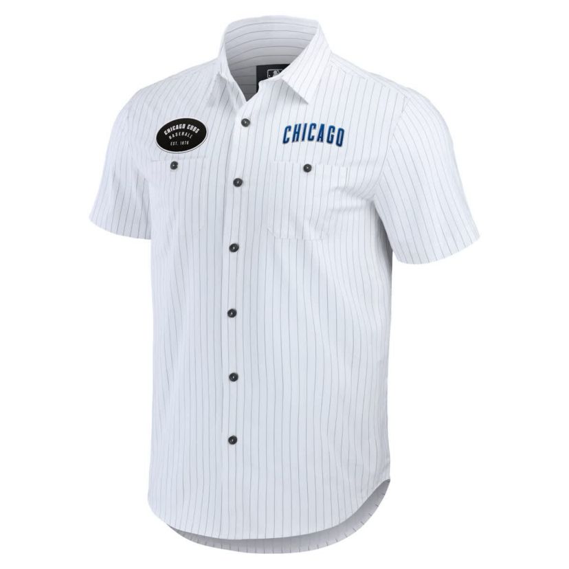 MLB Chicago Cubs Pin Stripe Short Sleeve Button-Up Shirt