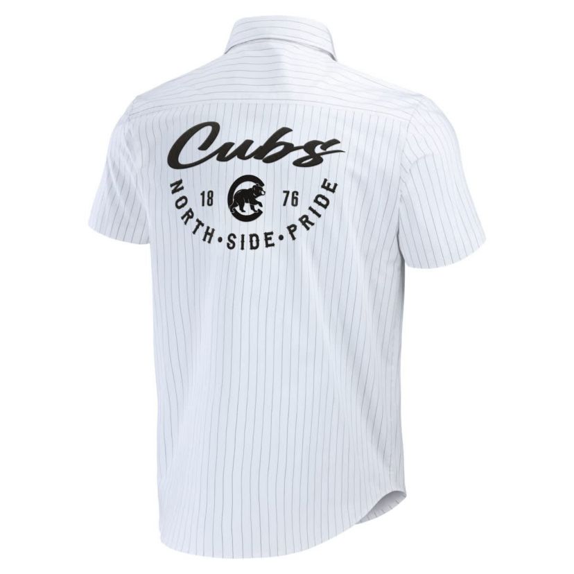 MLB Chicago Cubs Pin Stripe Short Sleeve Button-Up Shirt