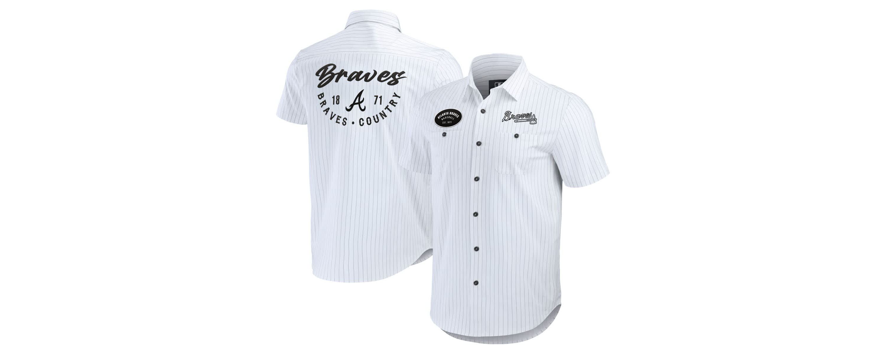 MLB Atlanta Braves Pin Stripe Short Sleeve Button-Up Shirt
