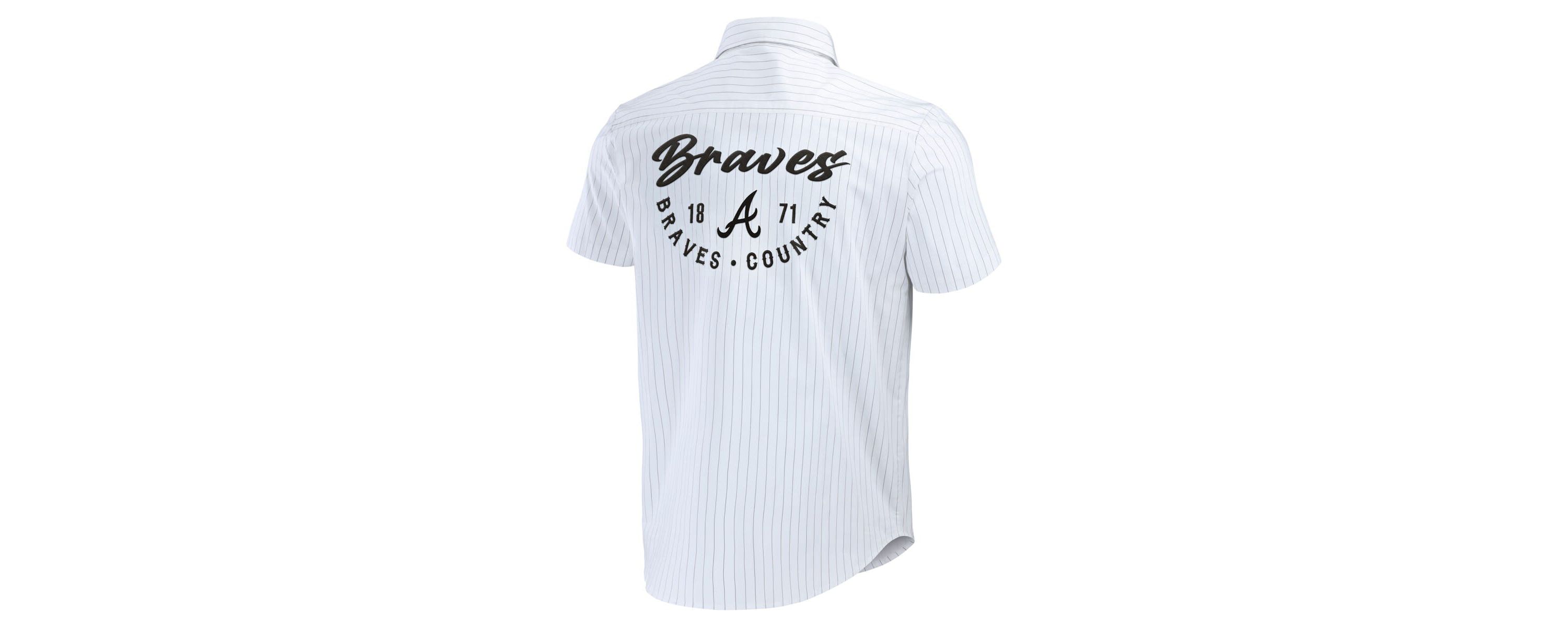 MLB Atlanta Braves Pin Stripe Short Sleeve Button-Up Shirt