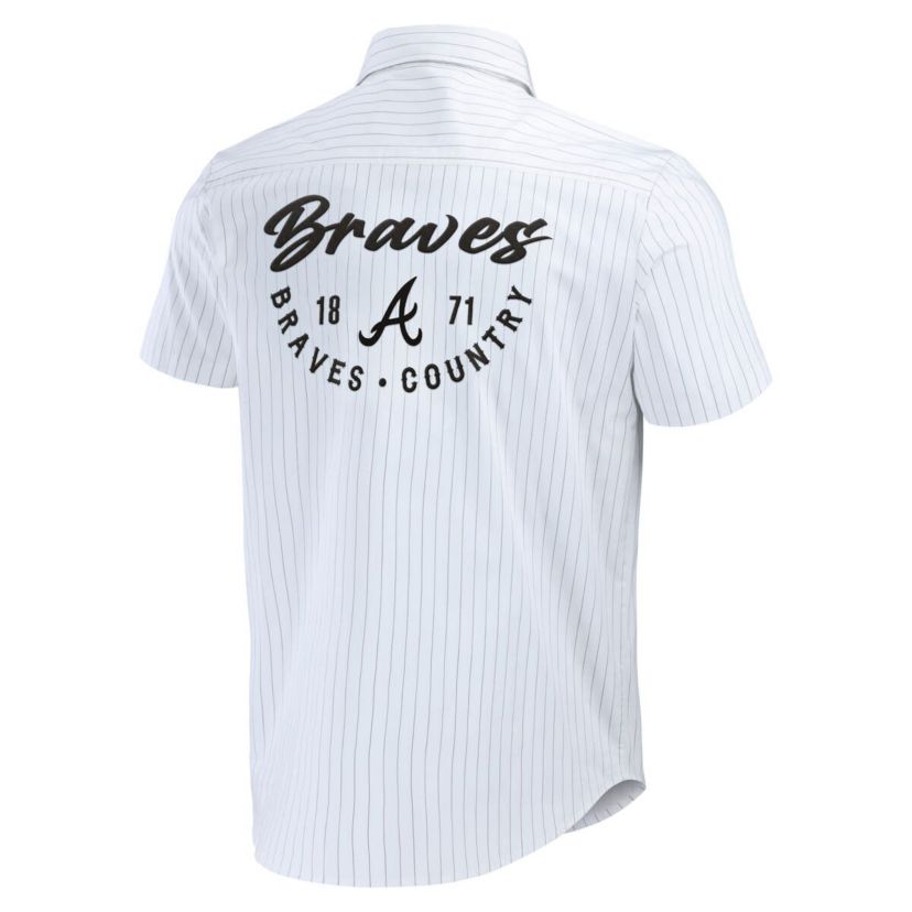 MLB Atlanta Braves Pin Stripe Short Sleeve Button-Up Shirt