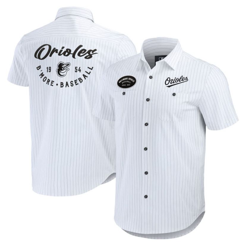 MLB Baltimore Orioles Pin Stripe Short Sleeve Button-Up Shirt
