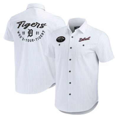 Darius Rucker Collection by Fanatics Men's MLB Detroit Tigers Pin Stripe Short Sleeve Button-Up Shirt, White, Small