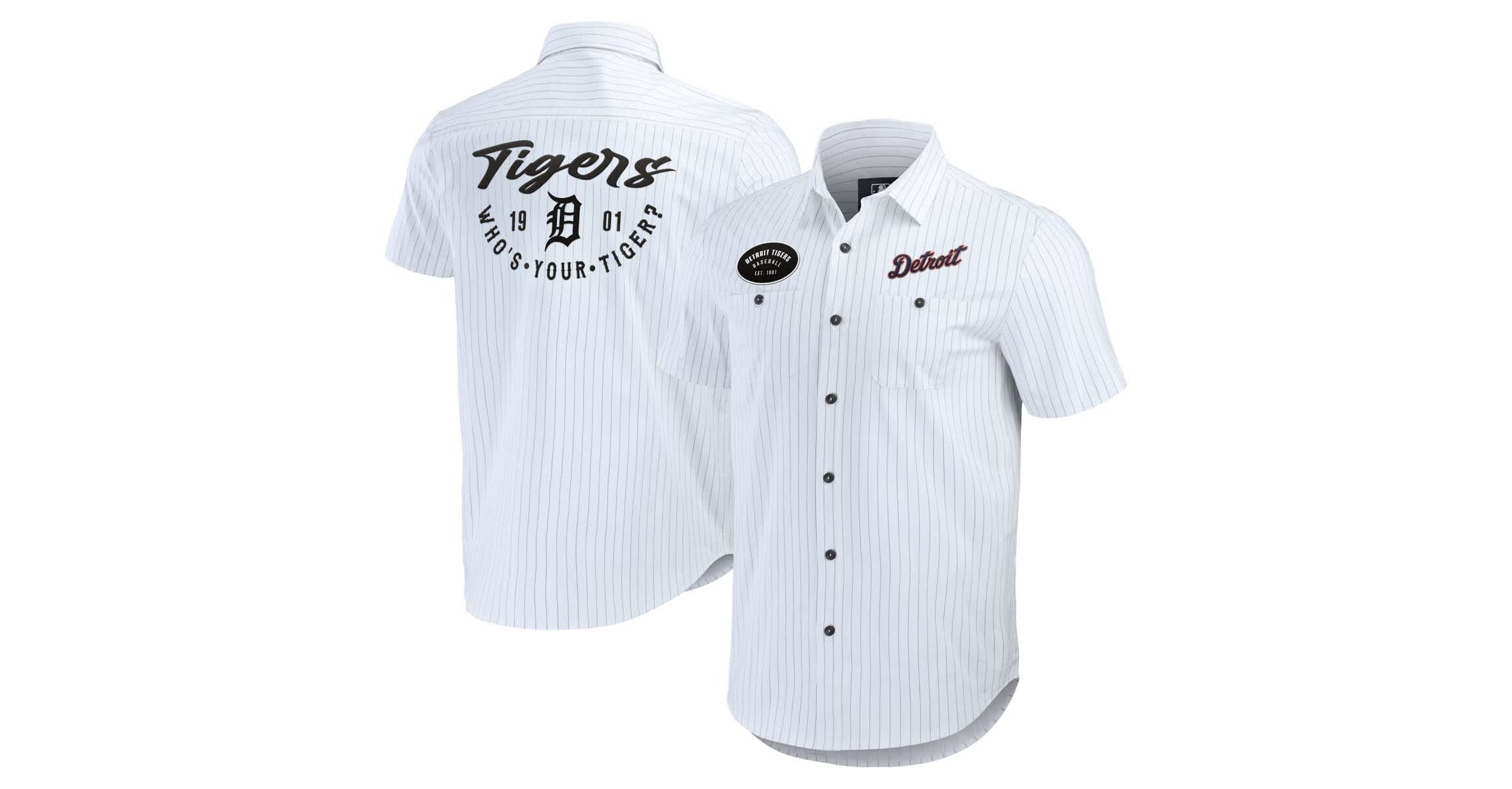 MLB Detroit Tigers Pin Stripe Short Sleeve Button-Up Shirt
