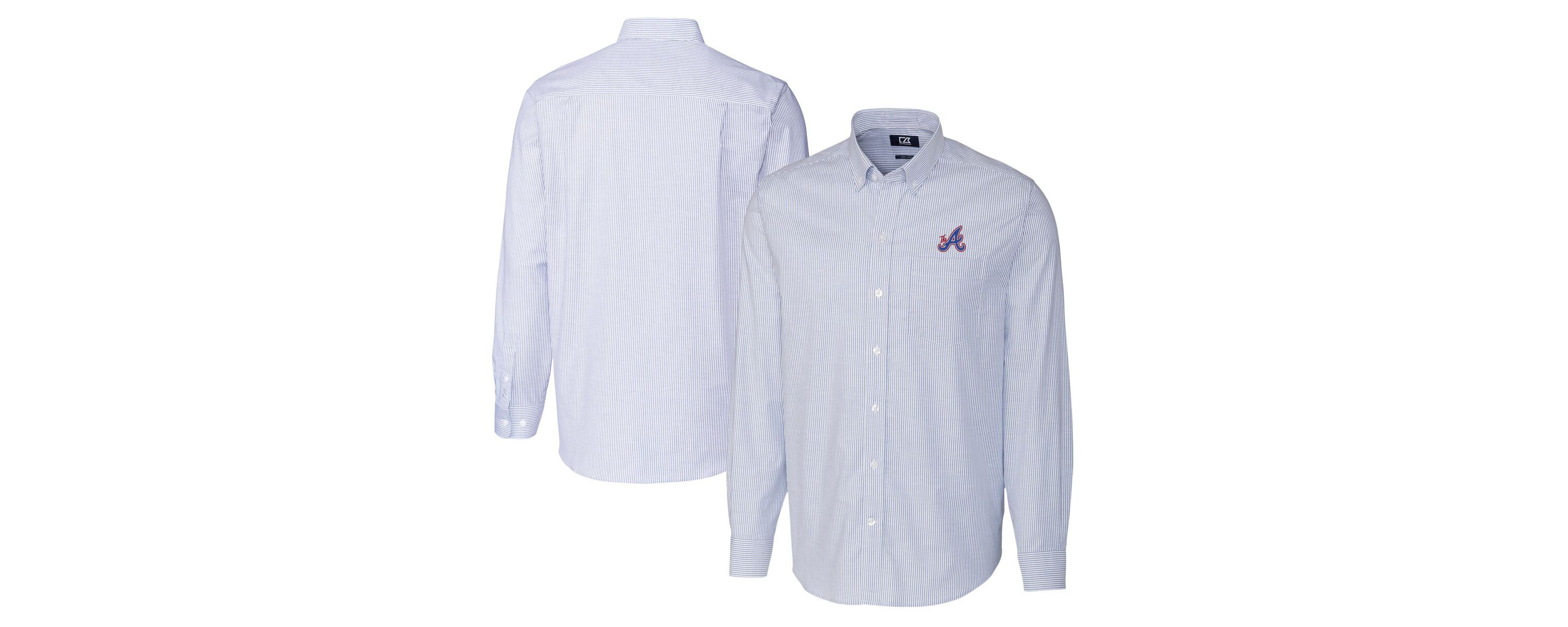 MLB Atlanta Braves City Connect Oxford Stretch Stripe Long Sleeve Button-Down Dress Shirt