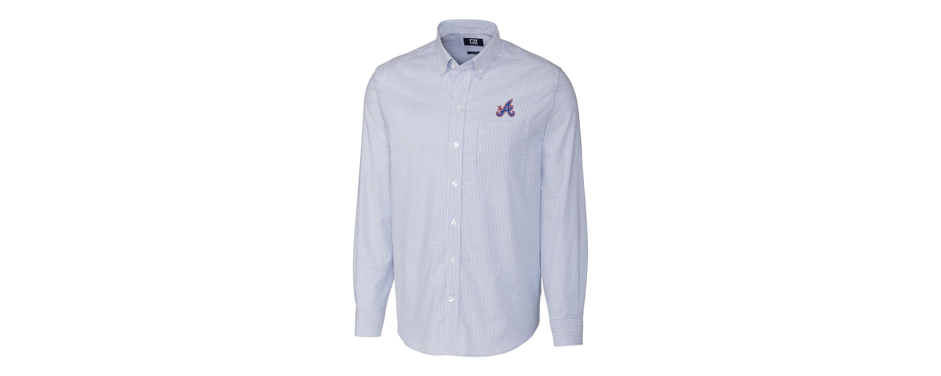 MLB Atlanta Braves City Connect Oxford Stretch Stripe Long Sleeve Button-Down Dress Shirt