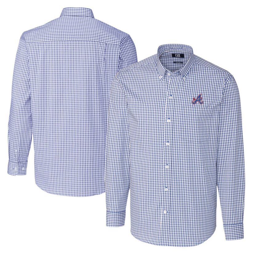 MLB Atlanta Braves City Connect Easy Care Stretch Gingham Long Sleeve Dress Shirt