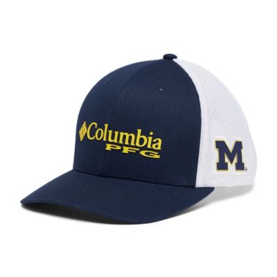 Columbia Men's NCAA Michigan Wolverines PFG Adjustable Hat, Navy Blue