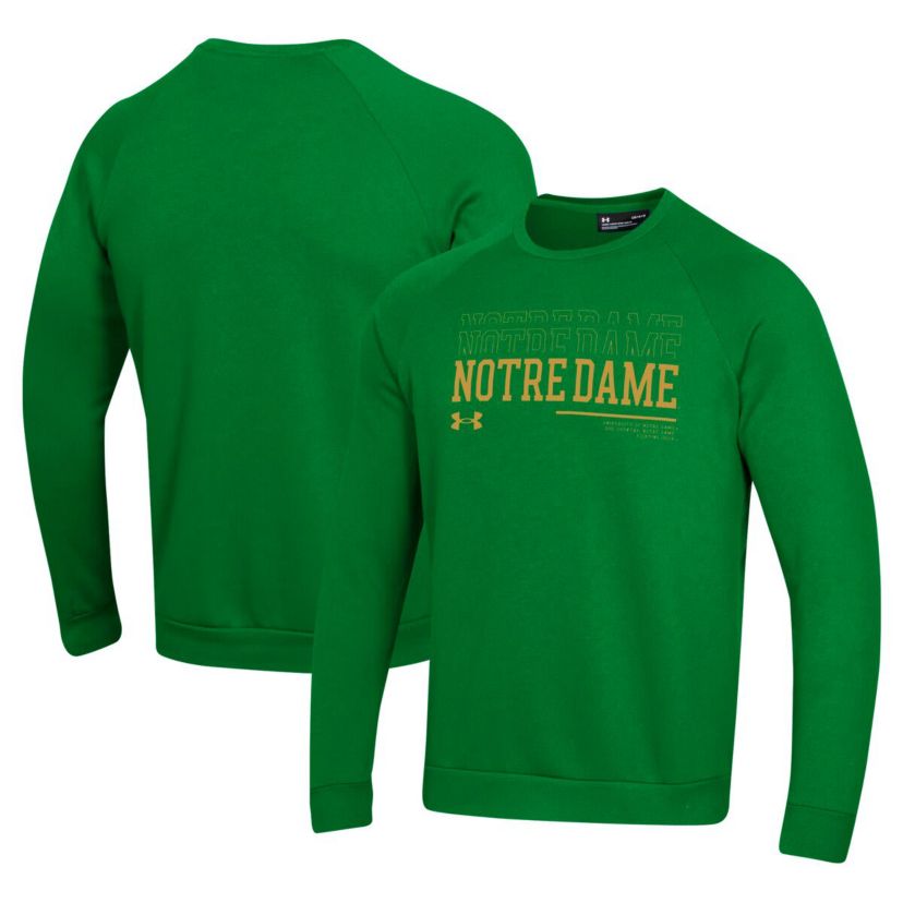 NCAA Under Armour Notre Dame Fighting Irish 2024/25 Sideline Wordmark Rival Raglan Pullover Sweatshirt