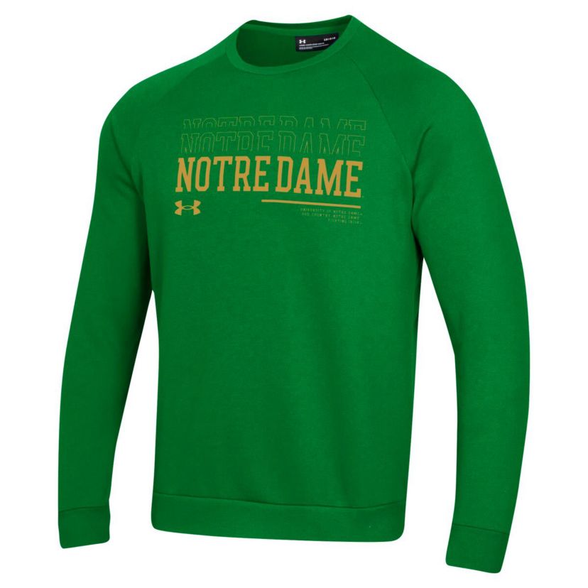 NCAA Under Armour Notre Dame Fighting Irish 2024/25 Sideline Wordmark Rival Raglan Pullover Sweatshirt