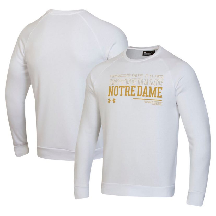 NCAA Under Armour Notre Dame Fighting Irish 2024/25 Sideline Wordmark Rival Raglan Pullover Sweatshirt