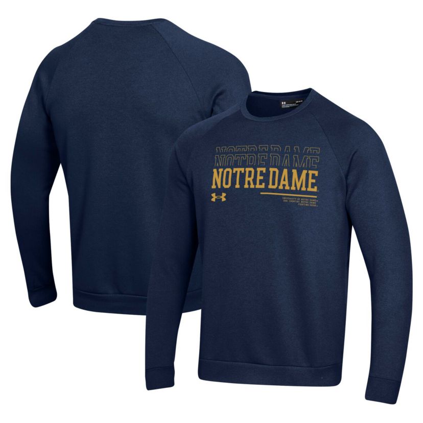 NCAA Under Armour Notre Dame Fighting Irish 2024/25 Sideline Wordmark Rival Raglan Pullover Sweatshirt