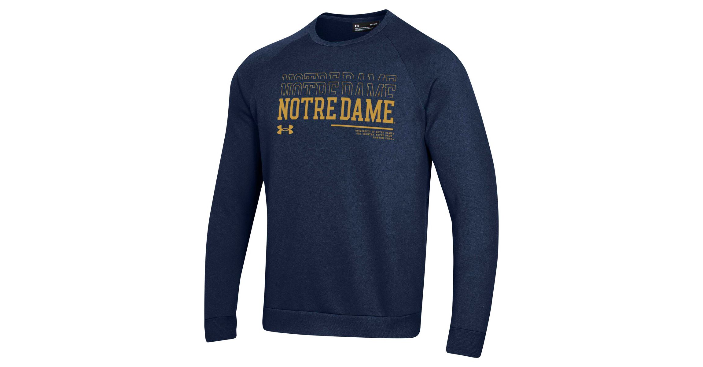 NCAA Under Armour Notre Dame Fighting Irish 2024/25 Sideline Wordmark Rival Raglan Pullover Sweatshirt